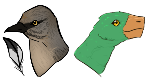 drawings of a bird and dinosaur's profiles