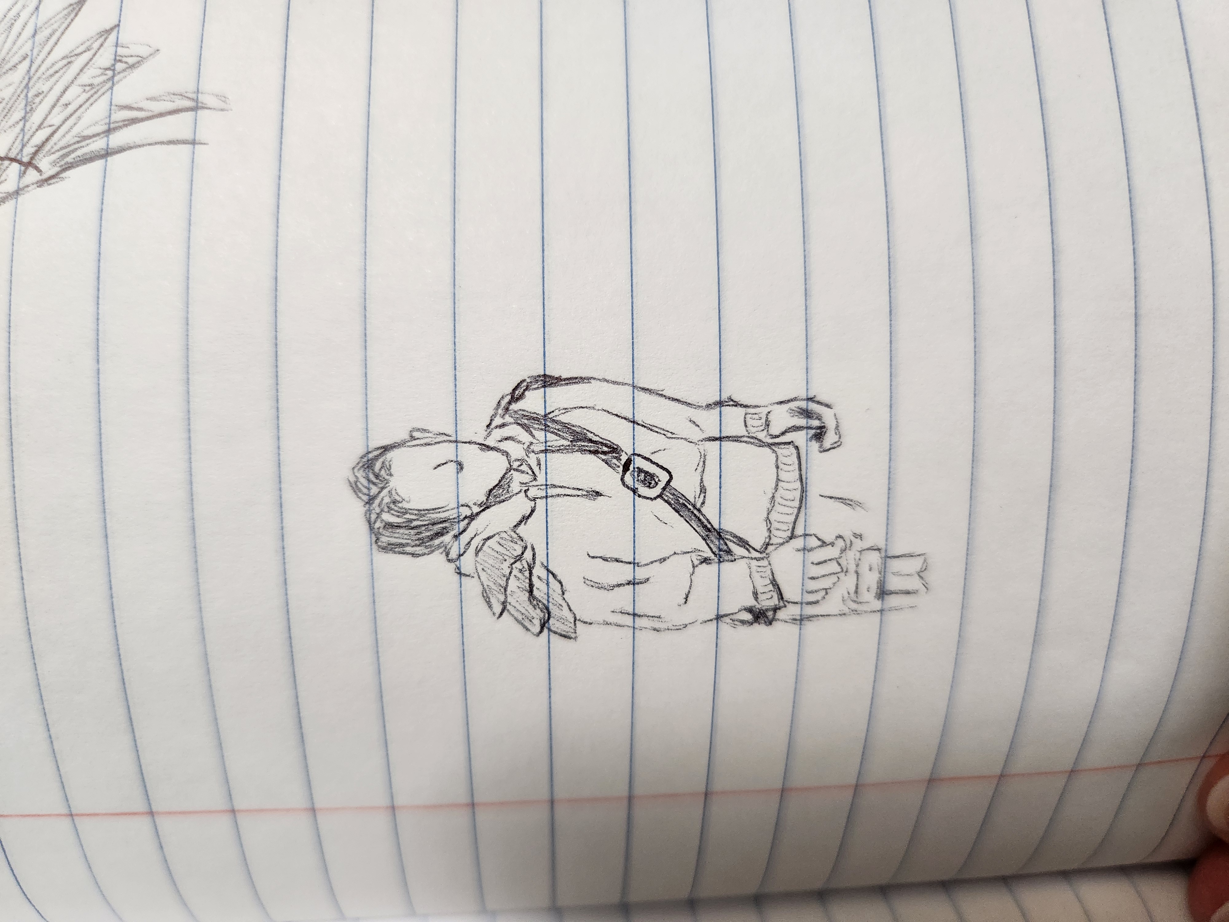 A sketch I made of a boy in a hoodie with leather pauldrons